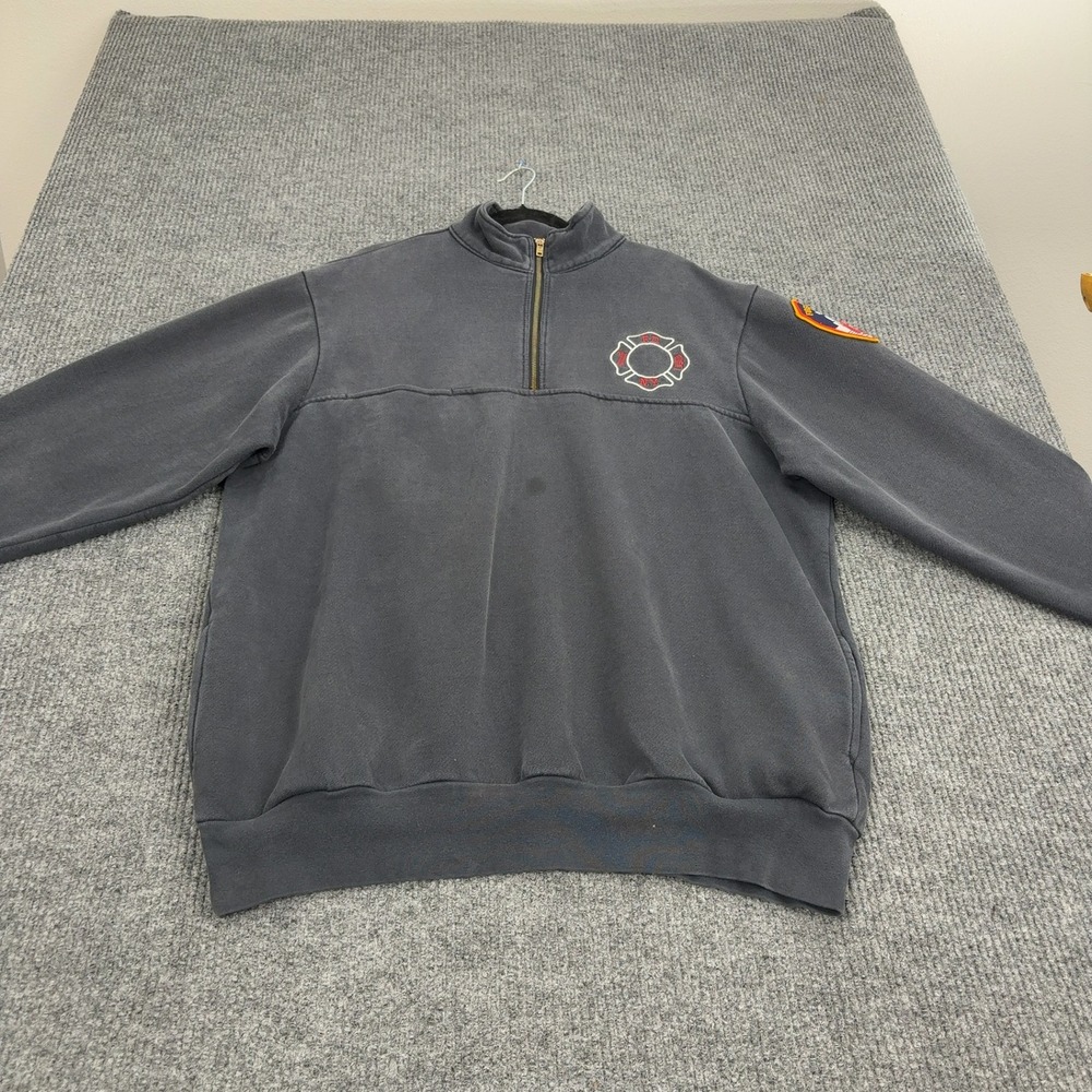 VTG FDNY Union Line Quarter Zip Pullover Mens 2XL Navy Cotton Fleece Quarter Zip